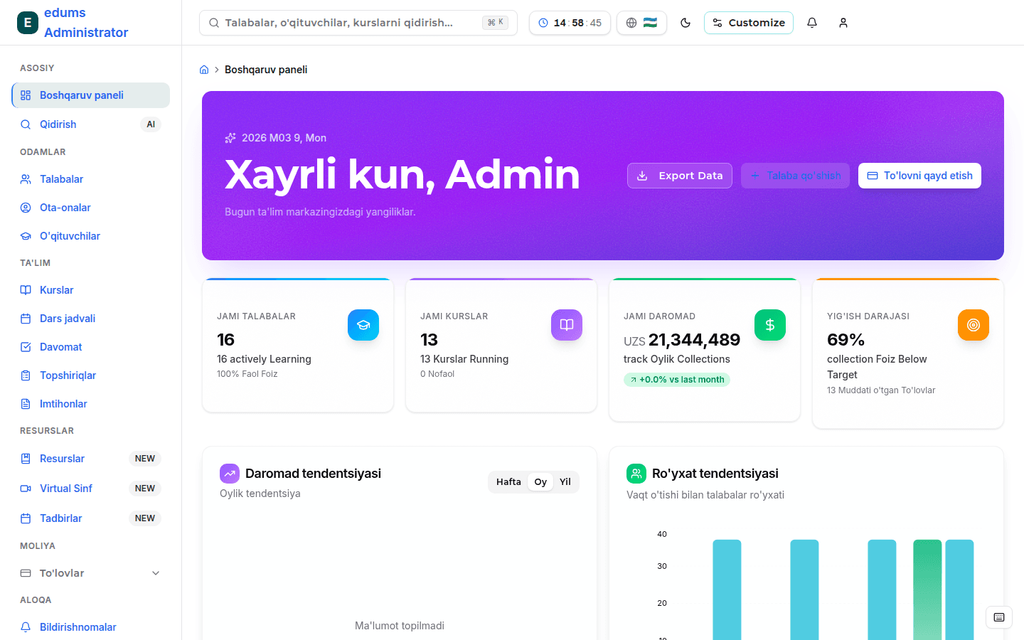 EDUMS Admin Dashboard